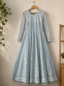 Elegant Blue Embroidered Gown