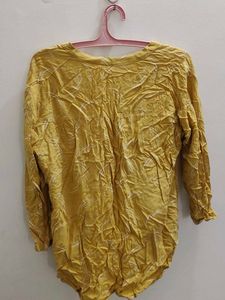Yellow Crinkled Print Kurta