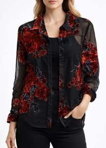 Hey - Sheer Floral Black Party Wear Shirt