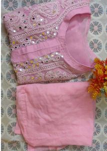 Pink Embroidered mirror work kurti with inner