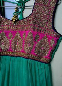 Sky Blue &amp; Green Anarkali Dress  🌟