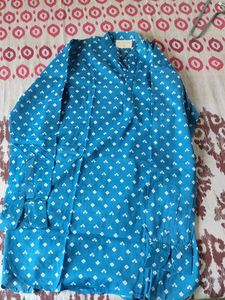 Blue Kurta with White Diamond Print