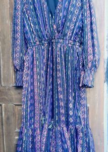 Boho Maxi Dress with Metallic Print