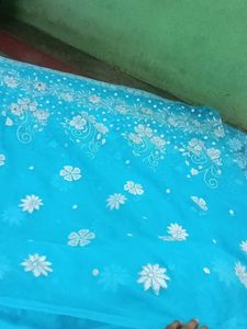 Blue Embroidered Saree with blouse