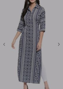 Women Blue Tribal Printed Collared Kurti