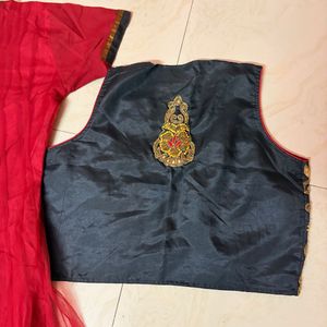 Red Anarkali Kurta Set with Embroidered Jacket