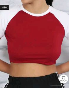 Shein Contrast Raglan Short Sleeves Crop Crew Tshi