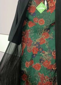 Chic Floral Print Gown with Black Overlay