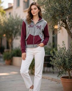 Grey & Maroon Zip-Up Hoodie