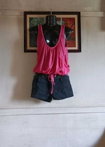pink top &amp;hip 28;Cute Dark Wash Denim Shorts