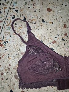 Lace Trimmed Pink Bra and Brown