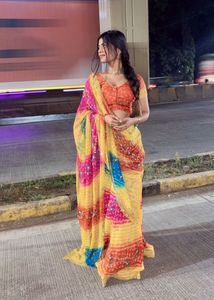 Vibrant Bandhani Saree with Blouse