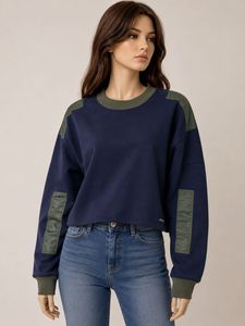 Stylish Navy Blue Cropped Sweatshirt