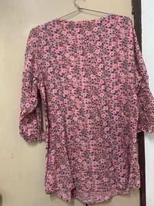 Pink Floral Print Button-Up Top