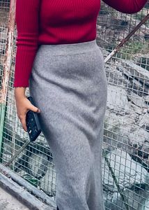 Grey Knit Midi Skirt
