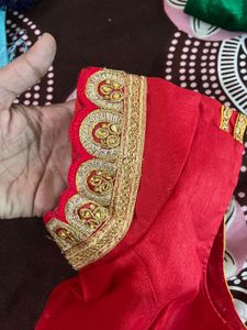 Elegant Red Blouse with Gold Embroidery
