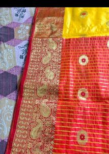 Vibrant Yellow Saree with Red Blouse