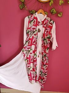 White &amp; Pink Floral Print Kurti