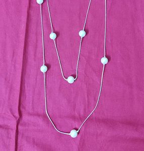 New Elegant Long Pearl Beaded Silver Necklace