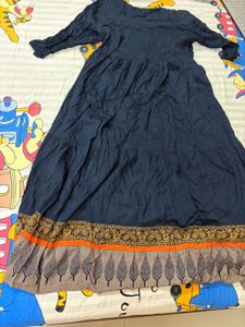 Elegant Navy Blue Jacket Style Long Dress
