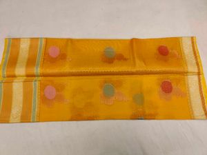 Banarasi Organza Vibrant Orange Saree with Floral