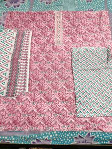 Elegant Pink Cotton Embroidered Suit
