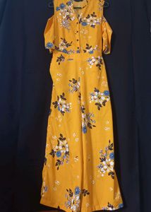 Yellow Cold Shoulder Floral Jumpsuit