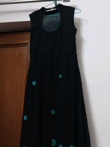 Black long dress with Teal Rose Print