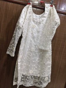 Elegant White Kurta Set with Blue Pants