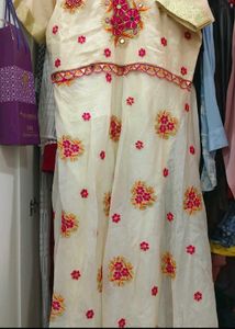 White &amp; Pink Embroidered anarkali