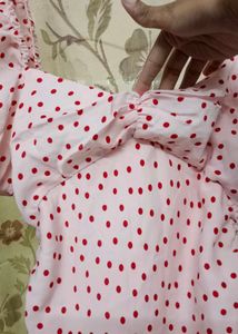 Cute Pink Polka Dot Ruched Dress