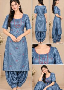Women’s Blue Silk Blend Embroidered Salwar Suit Se