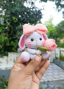 Handmade Crochet Bunny with Flower