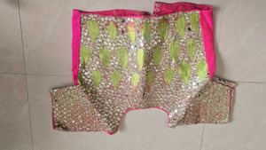 Vibrant Double Shaded Green Mirror Work Saree with