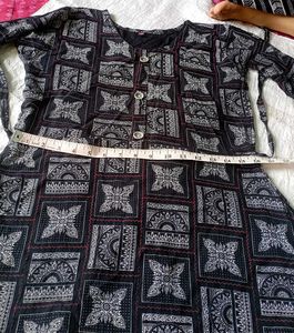 Black Kurta with White Pattern