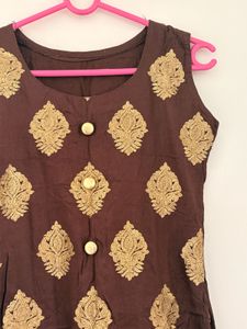 straight Brown Kurta with Gold Embroidery