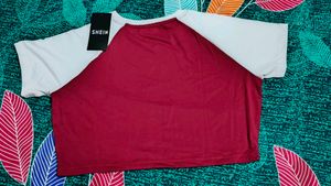 SHEIN Burgundy &amp; White Raglan T-Shirt