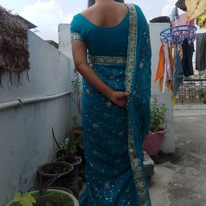 Beautiful Blue Embroidered Saree