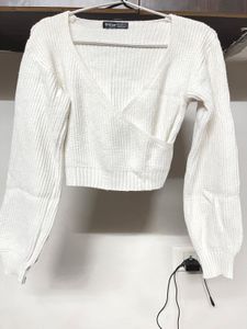 White Knit Crop Sweater🤩❤️