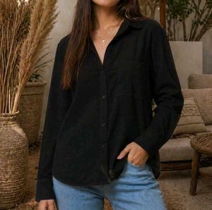 Classic Black Button-Down Long Sleeve Shirt / Top