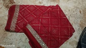 Designer red party wear saree