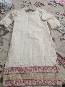 Embroidered Cream Kurta Suit