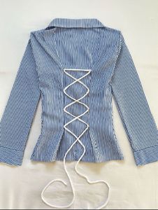 Blue &amp; White Striped Corset Shirt
