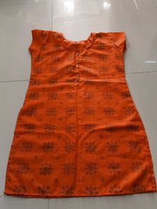 Vibrant Orange Printed Kurta