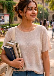 Cream Textured Short Sleeve Top