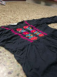 Black Embroidered Bell Sleeve Kurta