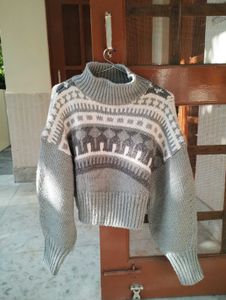 White And Grey Woolen Sweater