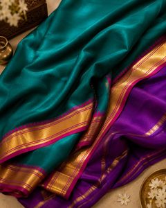 Teal &amp; Purple Silk Saree