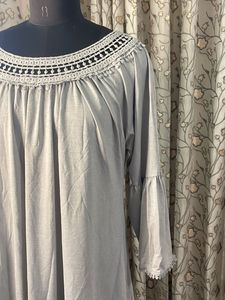 Long Grey Bell Sleeve Ruffled Tunic Top