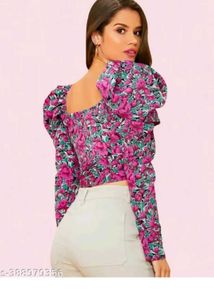 Floral Print Puff Sleeve Crop Top